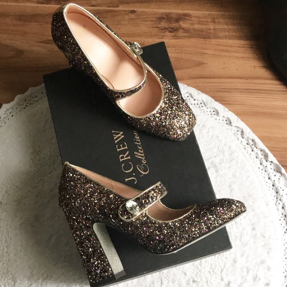 J. Crew Shoes - JCREW glitter Mary Janes chunky heel
